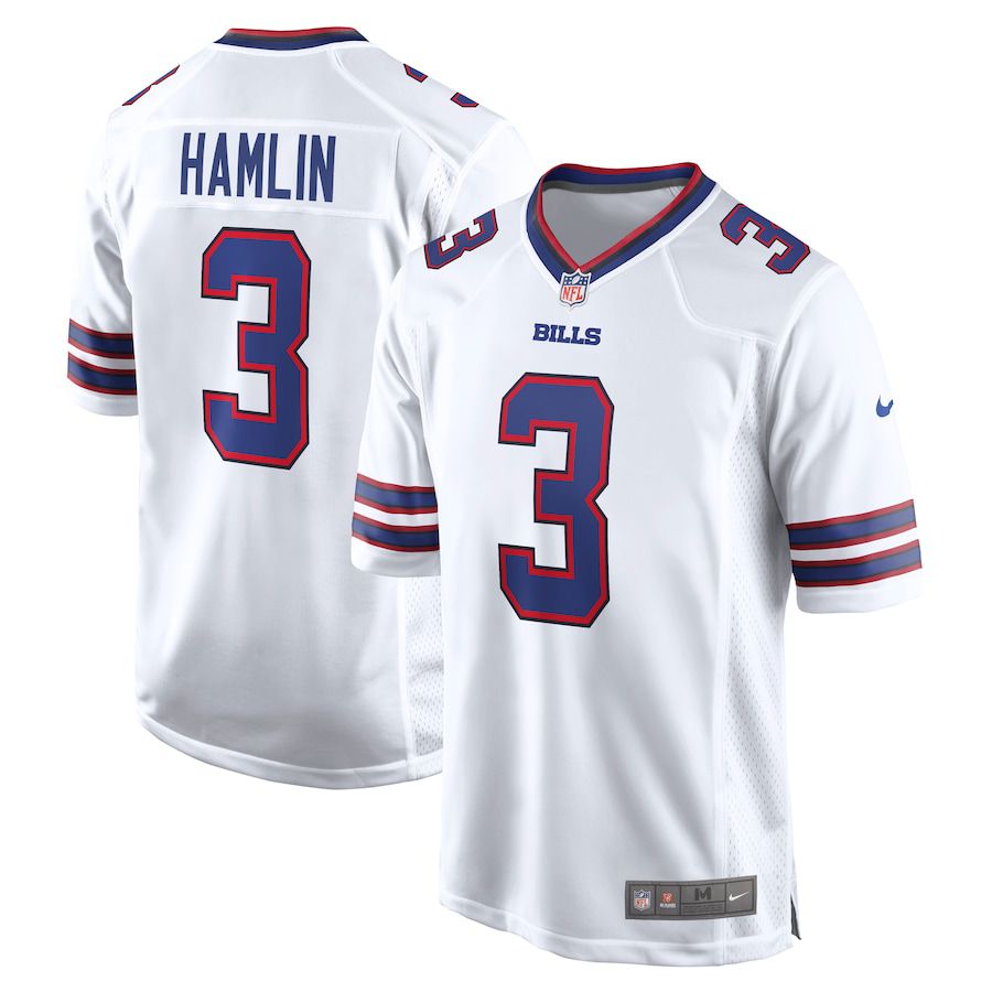 Men Buffalo Bills 3 Damar Hamlin Nike White Game NFL Jersey